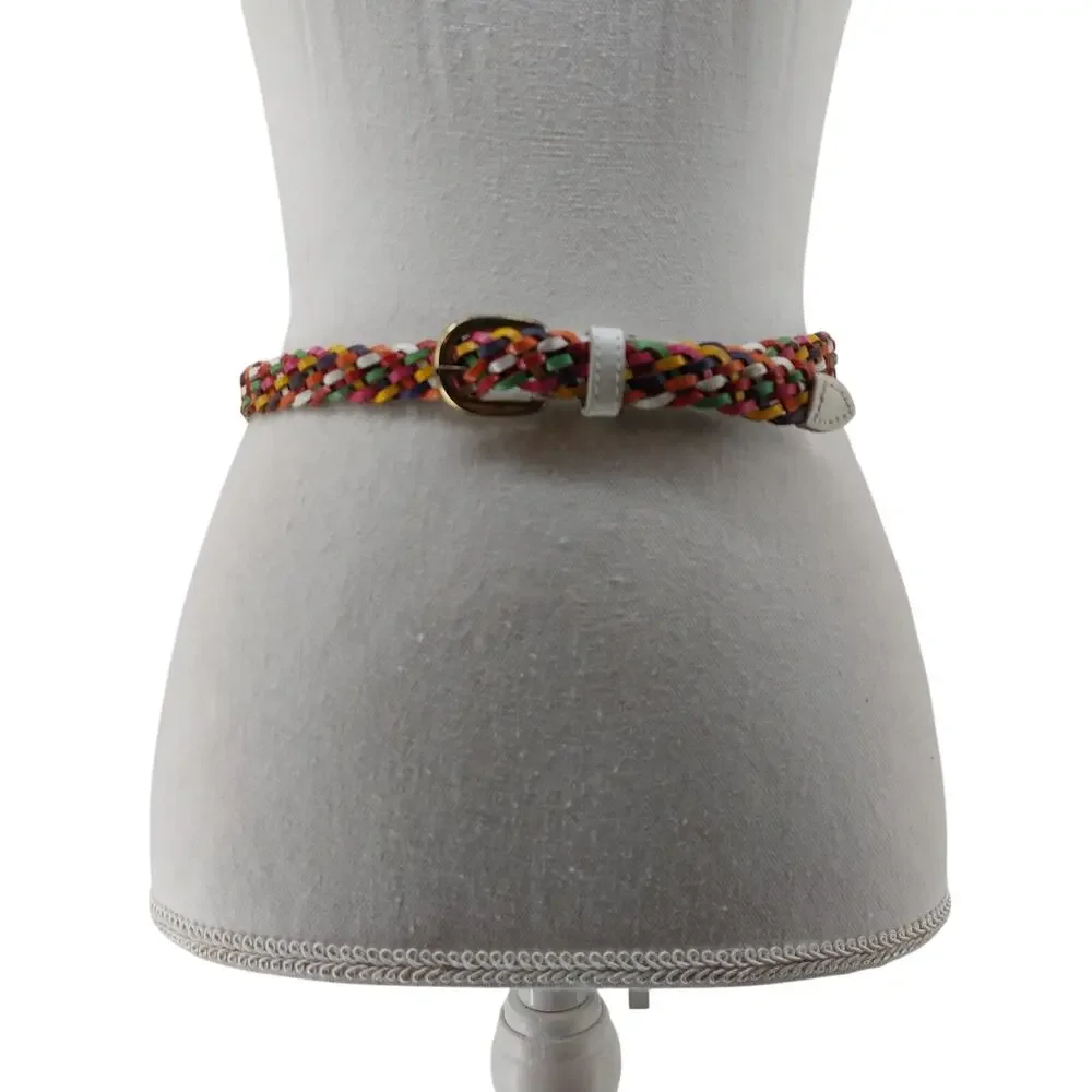 Vintage Womens Small Medium Belt Multi colored Braided Belt Rainbow 80s 90s